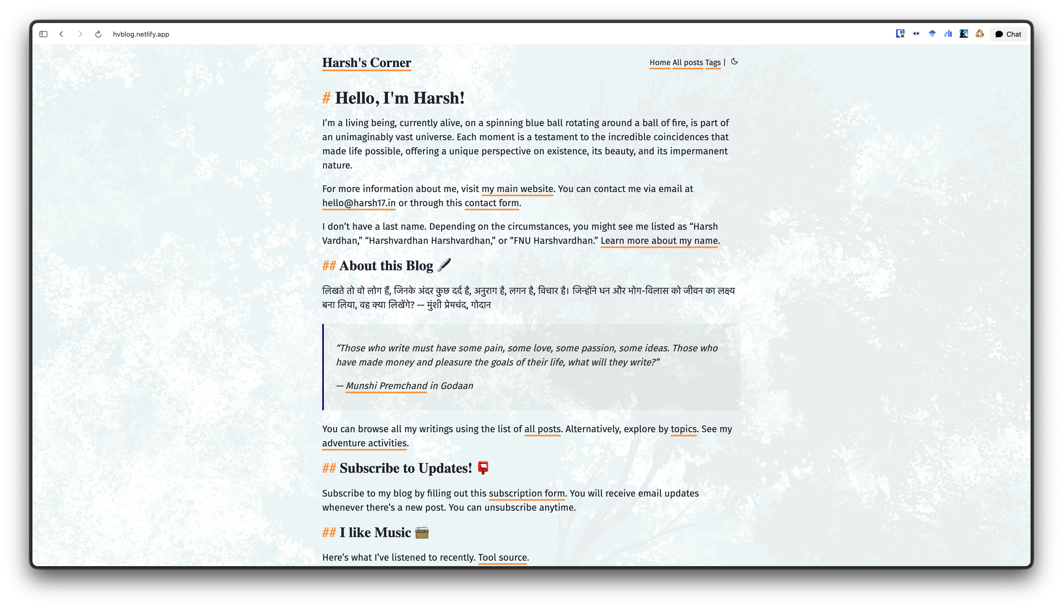The old blog — Harsh&rsquo;s Corner, built with the Archie theme